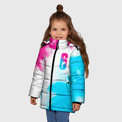 Куртка зимняя для девочки Rainbow Six neon gradient style: надпись, символ, цвет: 3D-черный — фото 2