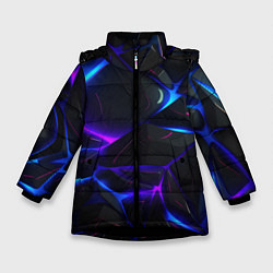 Куртка зимняя для девочки Крупные неоновые объекты, цвет: 3D-черный