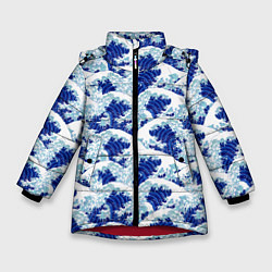 Куртка зимняя для девочки Кацусика Хокусай паттерн, цвет: 3D-красный