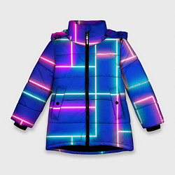 Куртка зимняя для девочки Неон линии, цвет: 3D-черный