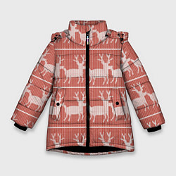 Куртка зимняя для девочки Классический рождественнский принт с оленем, цвет: 3D-черный