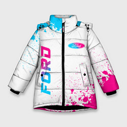 Зимняя куртка для девочки Ford neon gradient style: надпись, символ