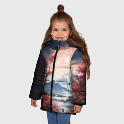 Куртка зимняя для девочки Луна над горами, цвет: 3D-черный — фото 2