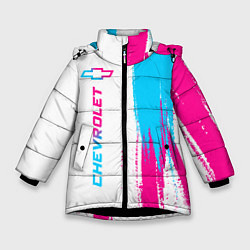 Куртка зимняя для девочки Chevrolet neon gradient style: по-вертикали, цвет: 3D-черный