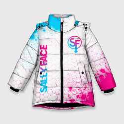 Куртка зимняя для девочки Sally Face neon gradient style: надпись, символ, цвет: 3D-черный