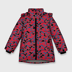 Зимняя куртка для девочки Черные и синие треугольники на красном