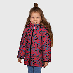 Куртка зимняя для девочки Черные и синие треугольники на красном, цвет: 3D-красный — фото 2
