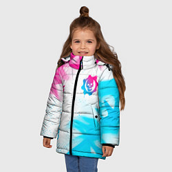 Куртка зимняя для девочки Gears of War neon gradient style: надпись, символ, цвет: 3D-черный — фото 2