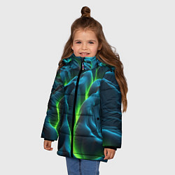 Куртка зимняя для девочки Зеленая кислотная текстура с плитами, цвет: 3D-черный — фото 2