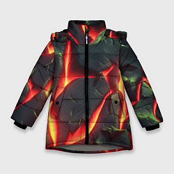 Куртка зимняя для девочки Красные плиты с лавой, цвет: 3D-светло-серый