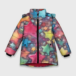 Куртка зимняя для девочки Разноцветные новогодние звёзды, цвет: 3D-красный