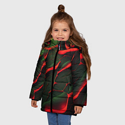 Куртка зимняя для девочки Объемные зеленые плиты, цвет: 3D-красный — фото 2