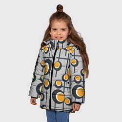 Куртка зимняя для девочки Абстракция из кругов и линий, цвет: 3D-светло-серый — фото 2