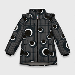 Куртка зимняя для девочки Черные и белые круги на сером, цвет: 3D-светло-серый
