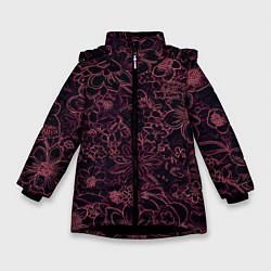 Куртка зимняя для девочки Цветочная тёмно-красный, цвет: 3D-черный