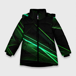 Куртка зимняя для девочки Green lines black backgrouns, цвет: 3D-черный