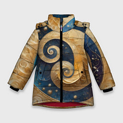 Куртка зимняя для девочки Синий золотой декоративный орнамент, цвет: 3D-красный