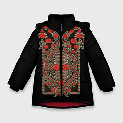 Куртка зимняя для девочки Растительный цветочный орнамент - красные розы на, цвет: 3D-красный