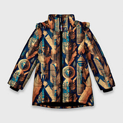 Куртка зимняя для девочки Золотые узоры Египта и Рима, цвет: 3D-черный