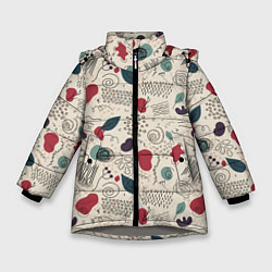 Куртка зимняя для девочки Флоральная абстракция с пятнами, цвет: 3D-светло-серый