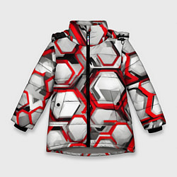 Куртка зимняя для девочки Кибер Hexagon Красный, цвет: 3D-светло-серый
