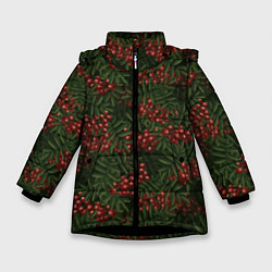 Куртка зимняя для девочки Рябиновые ветки - паттерн, цвет: 3D-черный