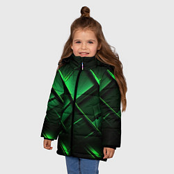 Куртка зимняя для девочки Зеленые неоновые плиты, цвет: 3D-черный — фото 2
