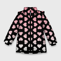 Зимняя куртка для девочки Розовые сердечки на чёрном