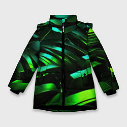 Куртка зимняя для девочки Dark green abstract, цвет: 3D-черный