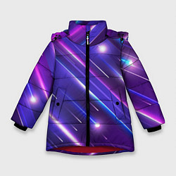 Куртка зимняя для девочки Неоновый звездопад - полосы, цвет: 3D-красный