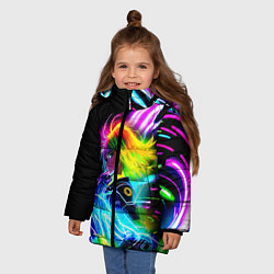 Куртка зимняя для девочки Огненная девчонка - киберпанк - неоновое свечение, цвет: 3D-красный — фото 2