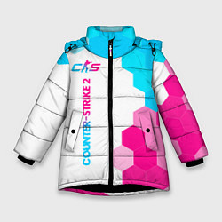 Куртка зимняя для девочки Counter-Strike 2 neon gradient style: по-вертикали, цвет: 3D-черный
