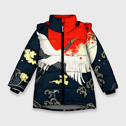 Куртка зимняя для девочки Кимоно с японскими журавлями, цвет: 3D-светло-серый