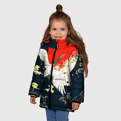Куртка зимняя для девочки Кимоно с японскими журавлями, цвет: 3D-светло-серый — фото 2