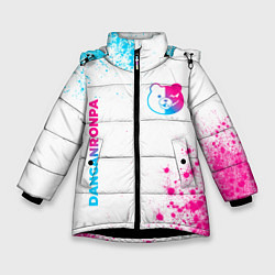Куртка зимняя для девочки Danganronpa neon gradient style: надпись, символ, цвет: 3D-черный