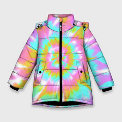 Куртка зимняя для девочки Tie-Dye кислотный в стиле барби, цвет: 3D-черный