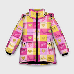 Куртка зимняя для девочки Барби: желтые и розовые квадраты паттерн, цвет: 3D-черный