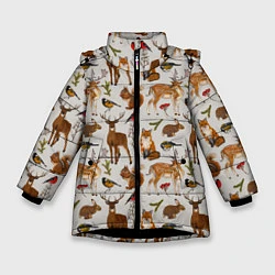 Куртка зимняя для девочки Лесные животные, цвет: 3D-черный