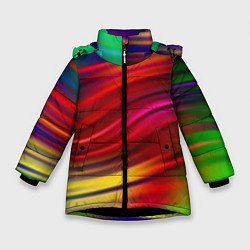 Куртка зимняя для девочки Разноцветный абстрактный узор волны, цвет: 3D-черный