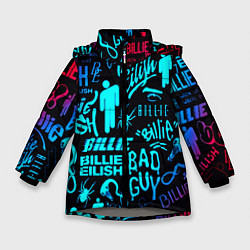 Куртка зимняя для девочки Billie Eilish neon pattern, цвет: 3D-светло-серый