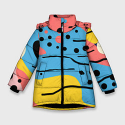 Куртка зимняя для девочки Абстракция с черными пятнами на разноцветном фоне, цвет: 3D-черный