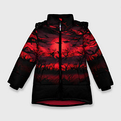 Куртка зимняя для девочки Стая ворон, цвет: 3D-красный