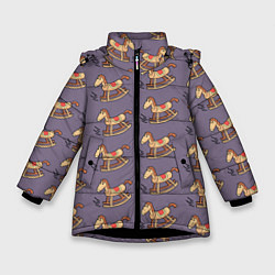 Куртка зимняя для девочки Деревянные лошадки качалки, цвет: 3D-черный