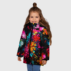 Куртка зимняя для девочки Краски и цветы, цвет: 3D-черный — фото 2