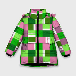 Куртка зимняя для девочки Ретро квадраты ванильные, цвет: 3D-черный