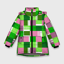 Куртка зимняя для девочки Ретро квадраты ванильные, цвет: 3D-светло-серый