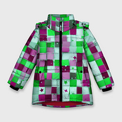 Куртка зимняя для девочки Ретро Квадраты, цвет: 3D-красный