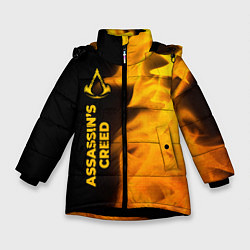 Куртка зимняя для девочки Assassins Creed - gold gradient: по-вертикали, цвет: 3D-черный