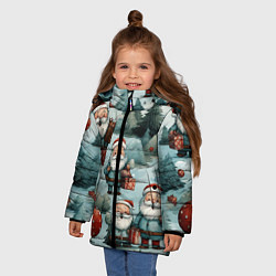 Куртка зимняя для девочки Рождественский узор с Санта Клаусами, цвет: 3D-черный — фото 2
