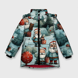 Зимняя куртка для девочки Рождественский узор с Санта Клаусами